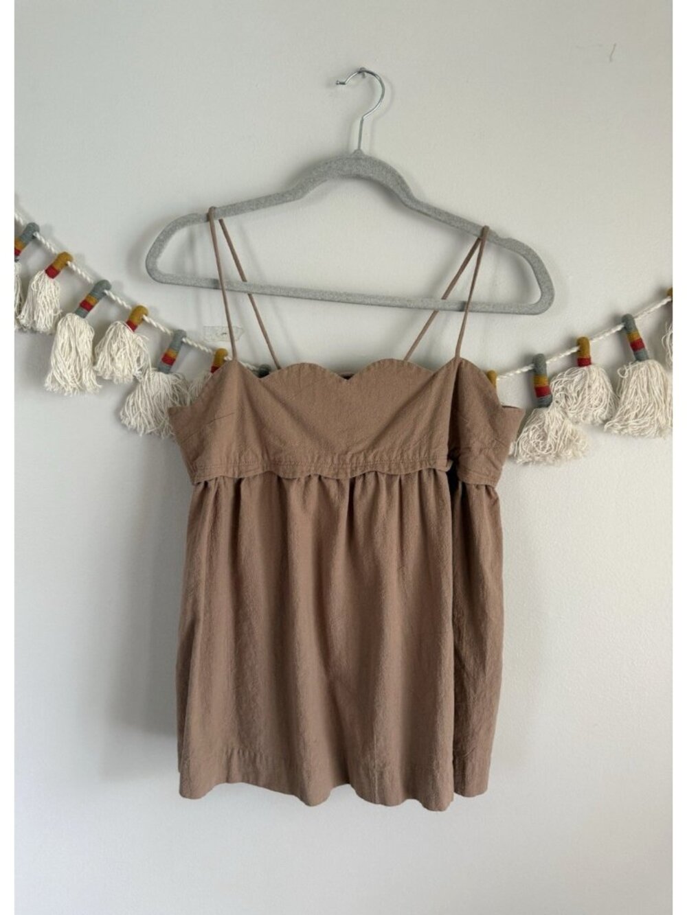 Free People Sweet Scallop Spaghetti Babydoll Top Brown Coquette Feminine S